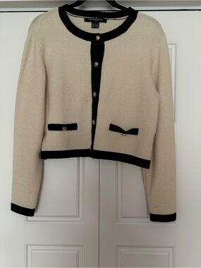 NEW French Connection Vhari Contrast Trim Women's Cardigan, Sz L